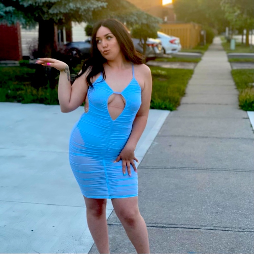 Sexy Sheer mini dress in baby blue